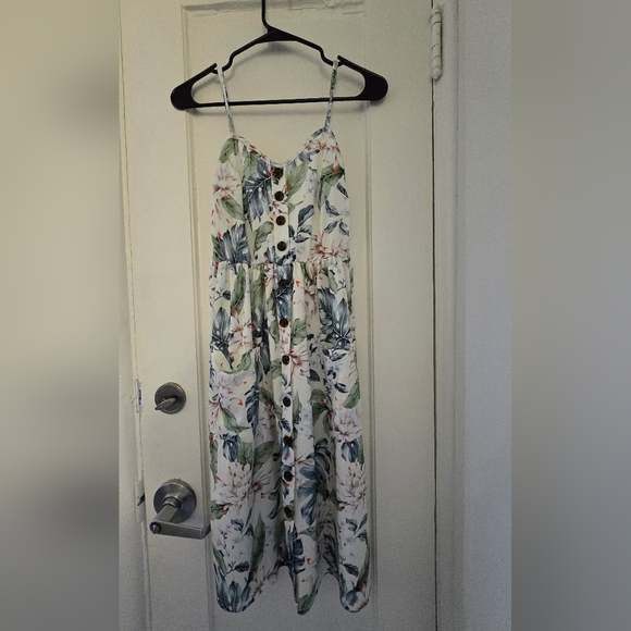 Green and White Buttoned Midi Sundress - Picture 2 of 6